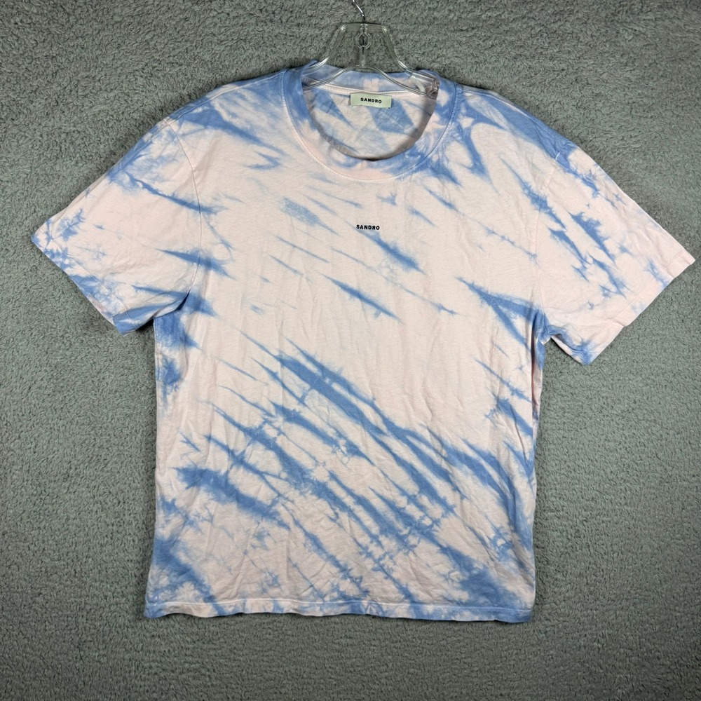 Sandro Paris Mens Tie Dye Logo T-Shirt Blue Pink Cotton SHPTS01100-47 Size L